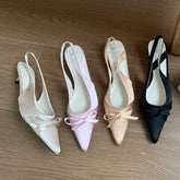 Butterfly-Knot Medium Heels Pumps Shoes Slingbacks Footwear Shallow Thin Heels Shoes Sandals