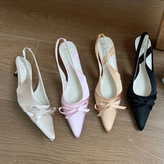 Butterfly-Knot Medium Heels Pumps Shoes Slingbacks Footwear Shallow Thin Heels Shoes Sandals