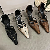 Retro Rivets Metal Chain High Heels Thin Heel Party Elegant Office Shoes Pointed Toe Pump Sandals