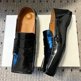 Black Patent Leather Square Toe Loafers Retro Casual Flat Slip on Shoes High Quality Comfortable Shoes