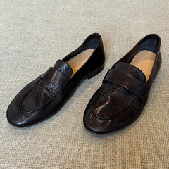 Retro Black Soft Leather Brand Flat Pumps Comfort Concise Loafers Outdoor Commuter Office Shoes Zapatos De Mujer