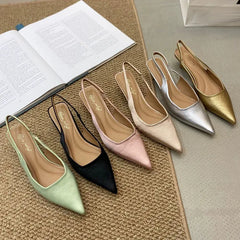 Low Heel Footwear Shallow Heeled Sandals Shoes Casual Pointed Toe Sandals Slip On