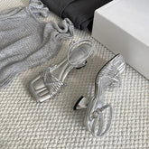 woven square toe strange heel buckle strap shoes