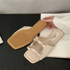 Butterfly-Knot Flats Slippers Shoes Square Toe Beach Slides Sandals Shoes