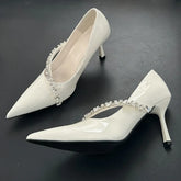 Rhinestone Chain Thin High Heels Pointed Toe Pumps Office Shoes Elegant Zapatos De Mujer