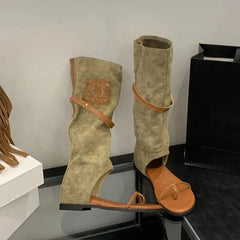 Black Flat Sandals Boots