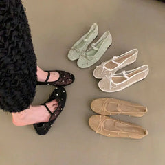 Flat Shoes Mesh Elegant Mary Jane Shoes Soft Sole Outdoor Dress Ballerinas