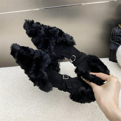 Faux Fur Fluffy Street Style Pointed Toe Thin High Heels Shoes Elegant Party Prom Zapatos De Mujer