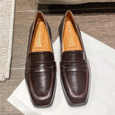 British High Quality leather flats shoes woman slip on loafers 34-43 big size square toe oxford shoes woman comfy working flats