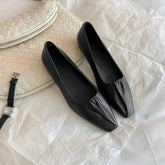 Black Ballet Flats Shoes Square Toe Crumple�Leather Elegant Shoes Shallow Slip on Loafers