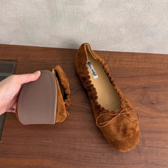 Brand Flat Shoes Round Toe Pleated Shallow Slip On Boat Shoes Soft Flat Heel Single Shoes