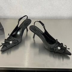Pointed Toe Thin High Heels Butterfly-knot Elegant Slingback Sandals Party