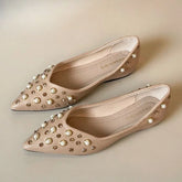 Pearl Rhinestone Decoration Flat Shoes Soft Leather Pointed Toe Ballet Flats Comfort Commuter Office Mary Jane Loafers
