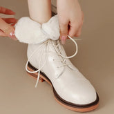 Ankle Boots Office Casual Genuine Leather Wool Low Heels Comfortable Shoes Woman High Quality