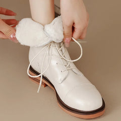 Ankle Boots Office Casual Genuine Leather Wool Low Heels Comfortable Shoes Woman High Quality