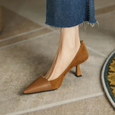 Splicing Shallow Mouth Single Shoes French Pointed Toe Temperament High Heels