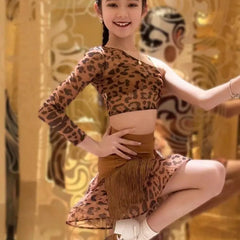 Bodycon Dress Leopard Latin Dance Shoes Dress Woman Latin Dance Dress Dance Sports Costume Girl Kid's