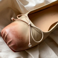 genuine leather pleated sqaure toe slip-onn ballet flats soft comfortable four season ballerianns single shoes