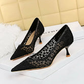 Shoes Banquet Shoes Fine Heel High Heel Pointed -headed Mesh Hollow Lace Shoes