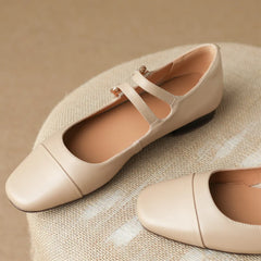 cow leather round toe double metal buckle round toe mary jane flats leisure soft comfortable ballerinas hot