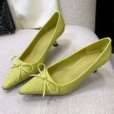 Rhinestone Bow Decoration Pointed Toe Satin Thin High Heels Elegant Banquet Shoes Mules Loafers