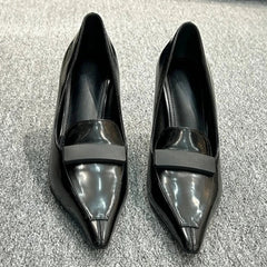 Pointed Toe Patent Leather High Heels Sewing Thin Heel Shoes Elegant Comfort Commuting Office Shoes
