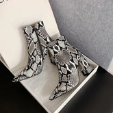 Snake Print Pu Leather Ankle Boots Zip Pointed Toe Footwear Block High Heels Boot Party Shoes 43
