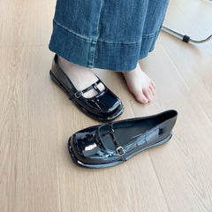 Patent Leather Ballet Flats Shoes All-Match Oxfords Square Toe Fall Mary Janes Square Toe Shoes Au
