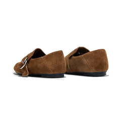 Genuine Leather Flats Metal Buckle-Decorated Suede Loafers Light Comfortable Cow Suede Shoes