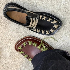Flats Shoes Lace Up Leather Classic Shoes Brand Sneakers Fad Trend Retro Oxford