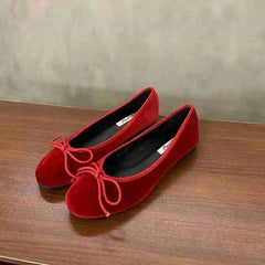 Red Flat Shoes Shallow Slip On Elegant Ballerinas Shoes Soft Flat Heel Outdoor Casual Mary Jane