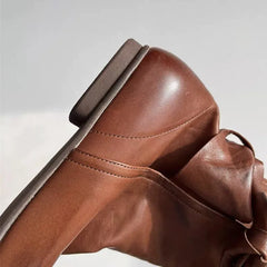 Soft Leather Lace-up Ankle Boots Comfortable Flats Short Booties Bowknot Chelsea Boots Shoes Botas