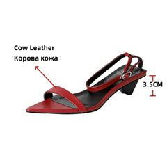 Leopard Sandals Leather Kitten High Heels Pointed Toe Party Wedding Shoes Woman Buckles Prom Pumps