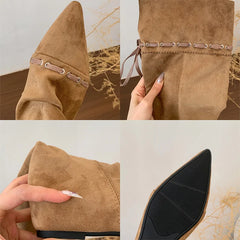 Knee High Boots Pointed Toe Flats Shoes Suede Chelsea Boots Walking Mujer Botas