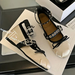 Rivet Ballerina Shoes Flat Mules Shoes Fashions Round Toe Skeleton Ballet Shoes Casual Metal Decoration Mary Jane Pumps