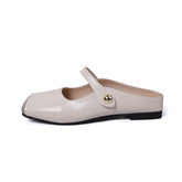 Leather Low Heel Slip-on Muller Shoes Casual Soft Sole Shoes Outdoor Walking Woman Single Shoes