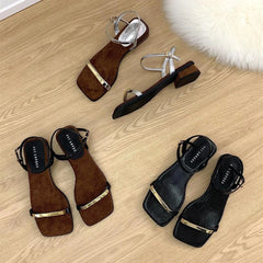 Sandals Block Heels Clear Shoes Suit Beige Buckle Strap Open Toe Chunky Low Black Comfort Girls Peep PU