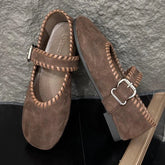 Retro Woven Faux Suede Mary Jane Shoes Metal Buckle Brand Shoes Comfortable Round Toe Shallow Casual Shoe
