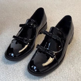 Preppy Double Bowtie Oxfords Woman Low Heels Flats Shiny Small Leather Shoes College Girls Sneakers Femmes Derby Loafers
