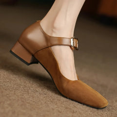 genuine leather patchwork metal buckle slip-on Mary Jane flats high quality soft comfortable retro elegant shoes