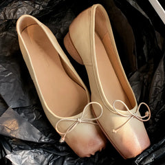 genuine leather pleated sqaure toe slip-onn ballet flats soft comfortable four season ballerianns single shoes