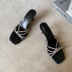 Party High Heels Pumps Slides Shoes Slip Rhinestones Thin Heels Shoes