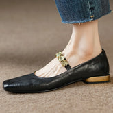 Large size 34-41 cow leather square toe slip-on Mary Jane flats high quality soft comfortable moccasins shoes woman