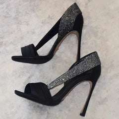 and pointed fish mouth rhinestone lace-trimmed hollow single shoes high-heeled banquet dress sandals