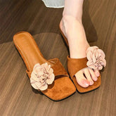 Flower Slippers Square Toe Flats Sandals Elegant Slingback Slides Mujer Flip Flops