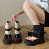 Platform Flats Ankle Boots Clip Toe Shoes Elegant Belt Buckle Sandalias Booties