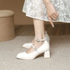 Quality Shoes Low Heel Square Square Toe Comfortable Heels Zapatos De Mujer