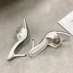 Rhinestones Super High Heels Pumps Shoes Slides Round Toe Party Thin Heels Shoes