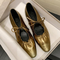 genuine leather pleated lace-up ballet flats round toe high quality soft comfortable ballerinas shoes