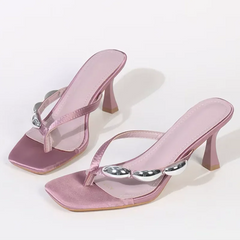 Metal Narrow Band Flip Flops Slippers Party Low Heels Gladiator Slide Sandals Mules Shoes